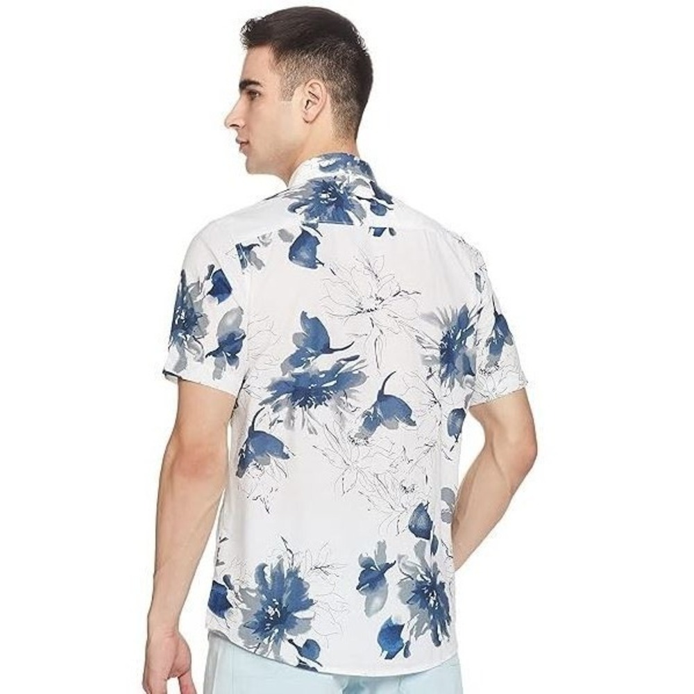 Porter & Ash‎ Men's Textured Luxe Linen Blend Casual Shirt Ivory Blue Grey Small